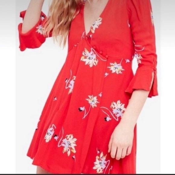 Free People Time On My Side Red Floral Mini Dress Y2K - Picture 4 of 8